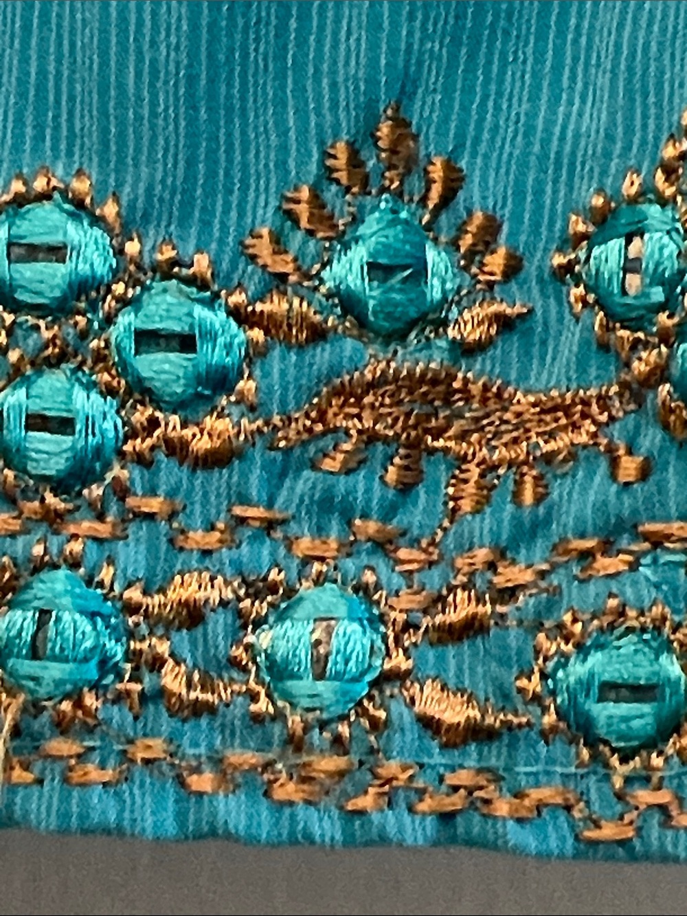 Embroidered Turquoise  Tunic Top with Gold Accents - Picture 4 of 14